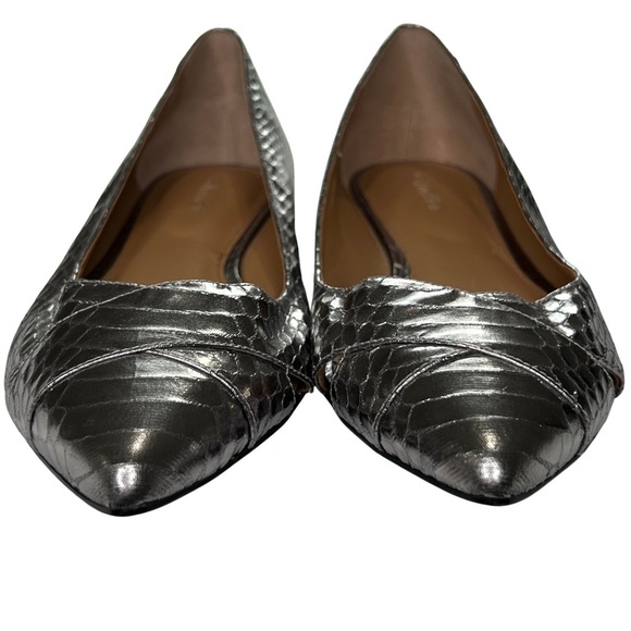 Calvin Klein Flats GAILIA Pointed Toe Shoes Faux Snakeskin Y2K Metallic Silver 9 - Picture 3 of 17